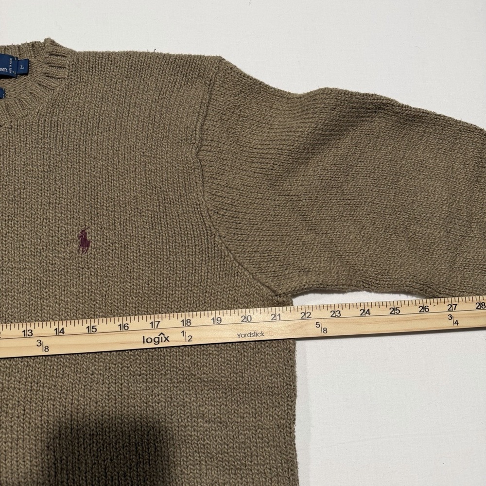 VTG 90s Polo Ralph Lauren Chunky Shaker Knit Sweater Mens Large Brown Cotton - Picture 4 of 6